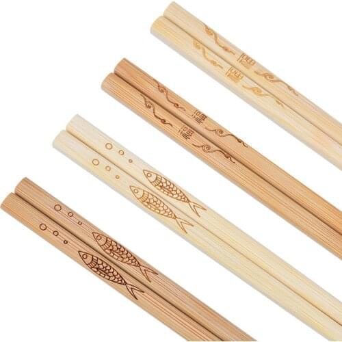 Customized Chopsticks 10 Pairs of Chinese Bamboo Chopsticks Unpainted Sushi Chopsticks Non-slip Carving Food Stick Set Wholesale