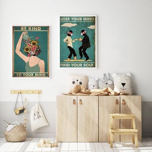 Mental Health Art Be Kind To Your Mind Quotes Wall Art Canvas Painting Prints Dancing Together Vintage Pictures Living Room Wall