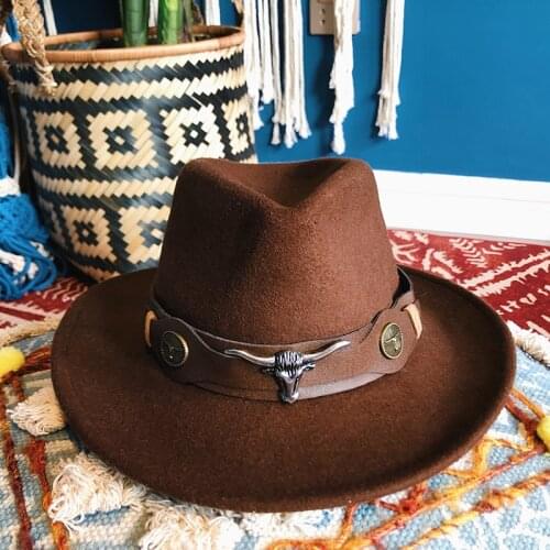 Womens Mens Western American Woolen Cloth Top Hat Retro British Style Hippie Hat Autumn and Winter