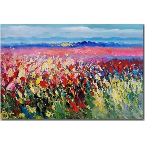 Mintura Wall Picture for Living Room Oil Paintings on Canvas Hand Painted A Sea of Red Flowers Home Decoration Wall Art No Frame