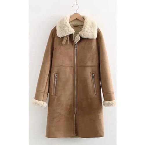 ZA Women New Jacket Lamb Fur Coat Winter Deerskin Long Coat Warm Cotton Padded Coat Winter Hardy jacket