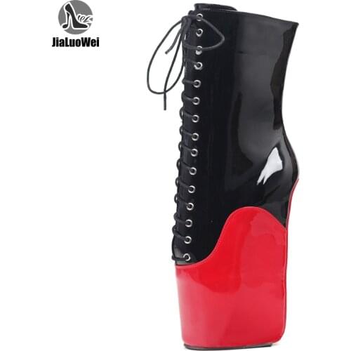 Jialuowei New Arrive 18CM Extreme High Heel Hoof Sole Heelless Wedge Ballet Boots Pointed Toe Lace-up Mixed Colors Ankle Boots