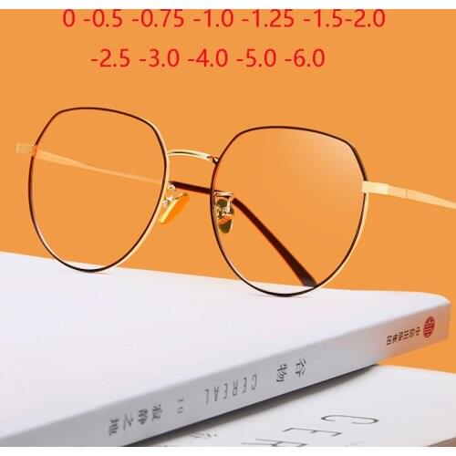 Blue Light Proof Polygon Prescription Glasses For The Nearsighted Women Metal Computer Short-sight Eyewear 0 -0.5 -0.75 To -6.0