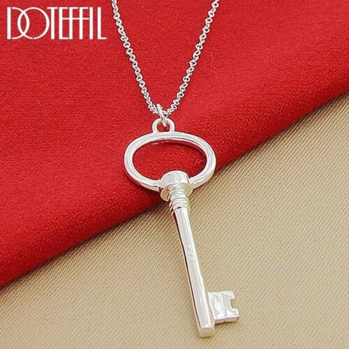 DOTEFFIL 925 Sterling Silver Round Key Pendant Necklace 18 Inch Chain For Woman Fashion Wedding Engagement Party Charm Jewelry