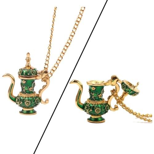 Hand Painted Green Teapot Pendant Long Chain Necklace Enamel Glaze Vintage Choker Jewelry Bijoux Femme Bijuteria Necklace Women