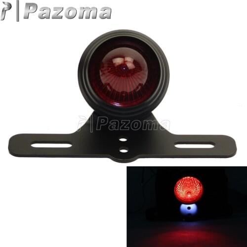 PAZOMA Universal Motorcycle LED Red Tail Brake Light Lamp License Plate Bracket For XS650 Bobber Cafe Racer Custom