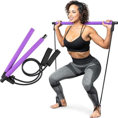 Pilates Bar with Resistance Bands Set, Home Gym Yoga Exercise Portable Stick Toning Bar with Foot Loop for Total Body Workout