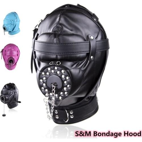 Adjustable Full Enclosed Open Mouth Leather Fetish Bondage Hood Sex Toys for Women Men Cosplay Bdsm Restraints Slave Headgear