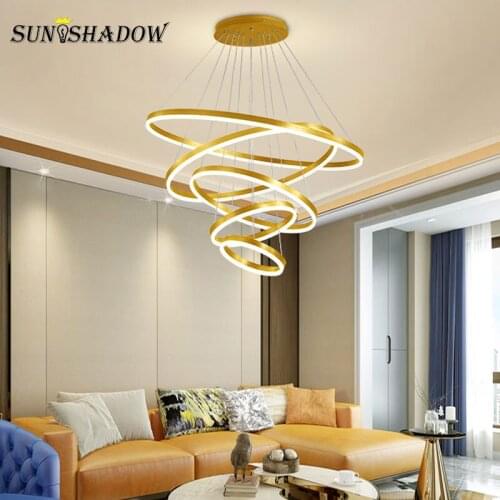 Ceiling Mounted Modern Led Pendant Light Dining room Kitchen Living room Home Lighting Cricle Ceiling Pendant Lamps Gold&Coffee