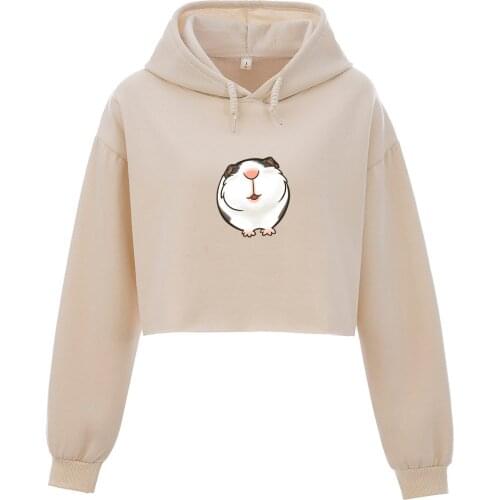 Cute Guinea Pig Print Hoodie Cotton Harajuku Kawaii Cropped Top Sweatshirt Women Aesthetic Drop Shoulder Hoddies Free Shipping