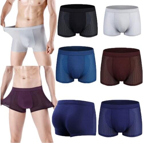 Boxer Briefs Underwear Men Ice Silk Soft Breathable Mesh Boxer Stretch Plus Size Bamboo Man Black Grey Maroon 2XL 3XL 4XL 5XL 6X