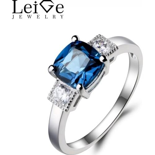 Leige Jewelry November Birthstone London Blue Topaz Ring Wedding Ring Cushion Cut Blue Gemstone Solid 925 Sterling Silver Gifts