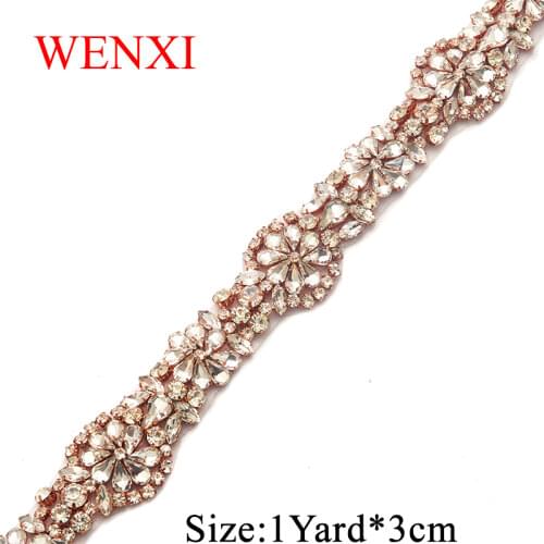 WENXI 1YARD Handmade Sewing On Bridal pearl Crystal Rhinestone Applique Trim For Wedding Dress Sash WX813