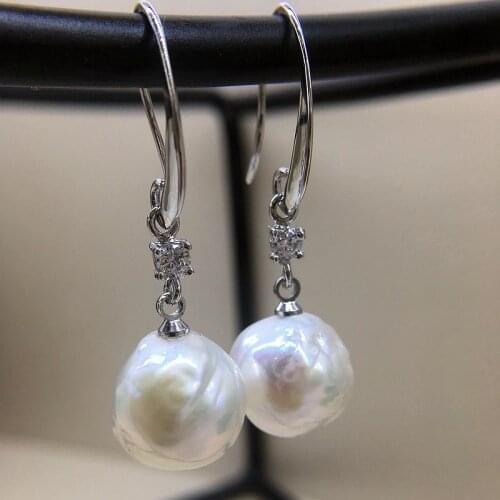 Pearl earrings, white irregular pearls, 925 sterling silver, hanging style, ladies earrings