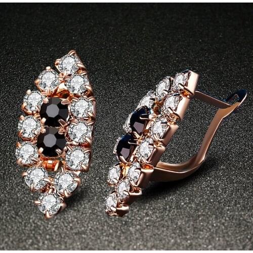 Womens Fashion Eye Shape Hoop Earrings Black White Zirconia Pave Bohemia Trendy Straight Piercing Earring Stud Accessory Gifts