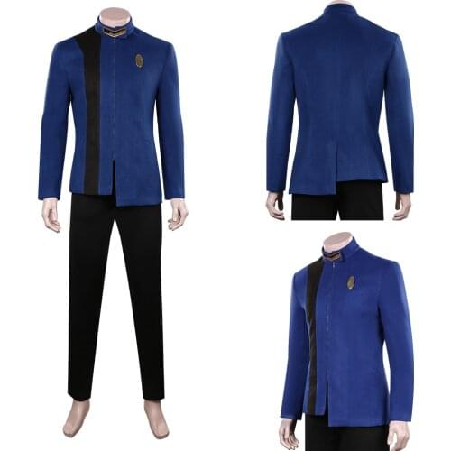 Star Cosplay Trek TNG Costume Blue Coat Pants Uniform Brooch Outfits Halloween Carnival Suit
