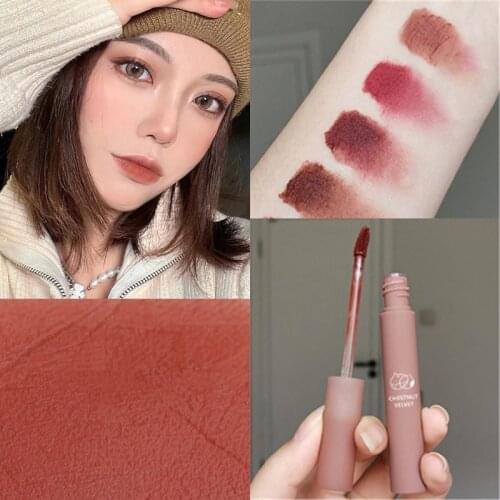 1Pc Velvet Matte Chestnut Liquid Lip Gloss Lipstick Waterproof Long Lasting Lipstick Clay Color Tint Beauty Cosmetic Makeup Tool