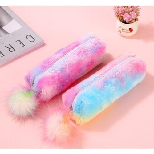 1 Pcs Kawaii Pencil Case Rainbow colored plush Gift Estuches School Pencil Box Pencilcase Pencil Bag School Supplies Stationery