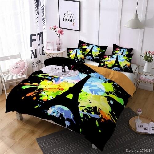 2/3pcs Paris Eiffel Tower Printed Duvet Cover Set Twin Full Queen King Size Bedding Set Bed Linens Bedclothes for Bedroom Decor