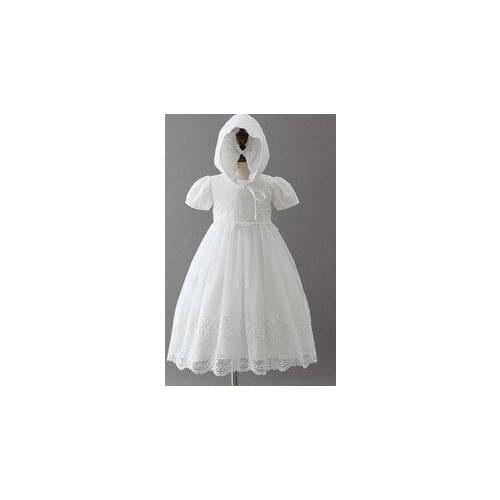Baby Girls Christening Outfit Floral Embroidered Baptism Dress Gown with Bonnet 2 Pcs Clothes Set
