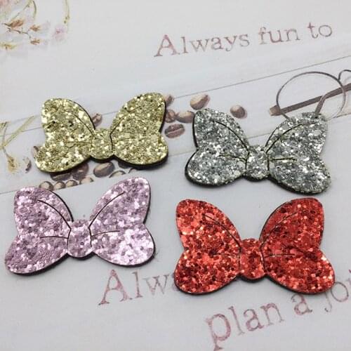 20pcs 5*3cm Cloth art gold pink cartoon mickey bow tie Appliques for Craft Clothes Stickers Supplies DIY Hair Clips ornament