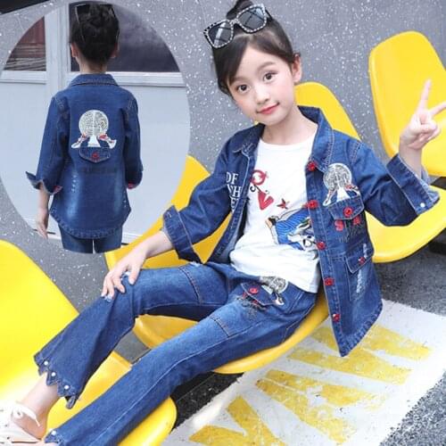 2019 childrens clothes set girls' denim suit spring and autumn girl two-piece set kids jeans clothing set for girls body suit
