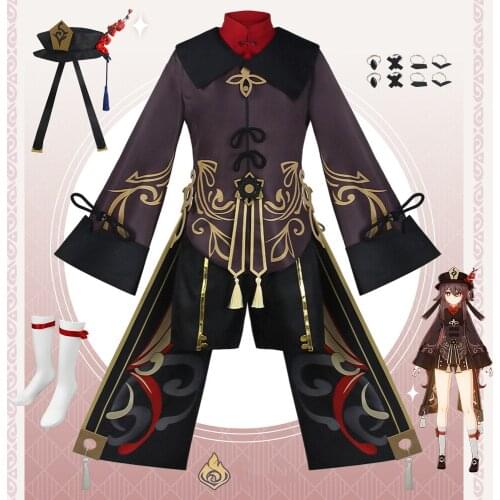 2021 Genshin Impact Hu Tao Cosplay Costume Game Character Uniform Wig Full Sets Carnival Party Dress Up