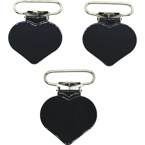 25pcs 1'' 25mm #01 Black Enamel Heart Shape Pacifier Clips