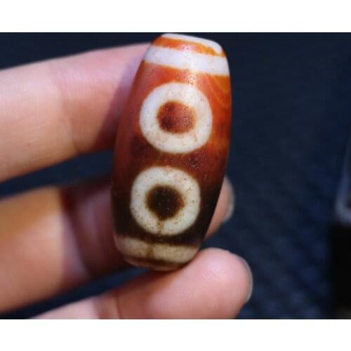 3A+ Magic Power Tibetan old Red Agate 5 Eye Wealth God Big Drum dZi Bead Amulet Pendant Talisman Timestown UPD22A