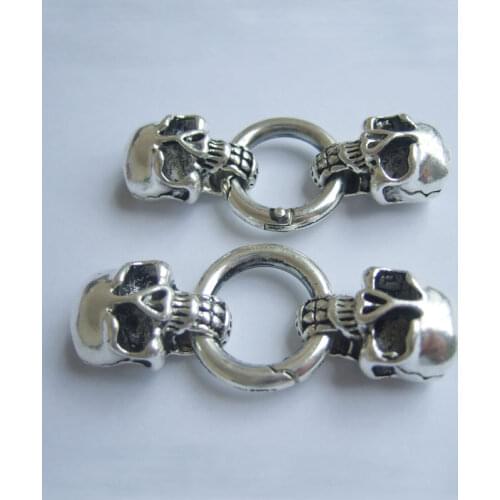5 Sets Antique Silver Color Connector Halloween Skull Head Spring Clasp For 11x5mm Leather Cords Bracelet Jewelry Making