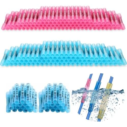 500/400/300/200/100PCS Heat Shrink Butt Crimp Terminals Wire Cable Connectors Waterproof Fully Insulated Electrical Connector