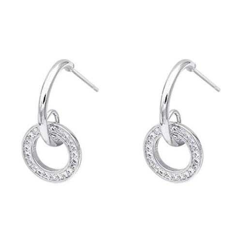 925 Sterling Silver Pin New Double Ring Temperament Girl Heart Diamond Earrings Simple Versatile Earrings