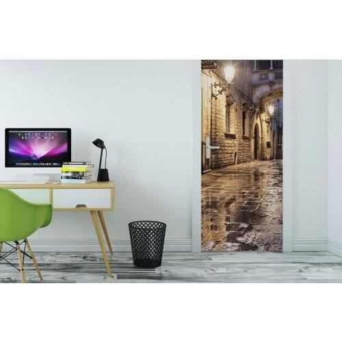 Free Shipping 3D Narrow Street Door Mural Wallpaper mural Wall Print Decal Wall Deco Wall Mural Photo self adhesive door wrap