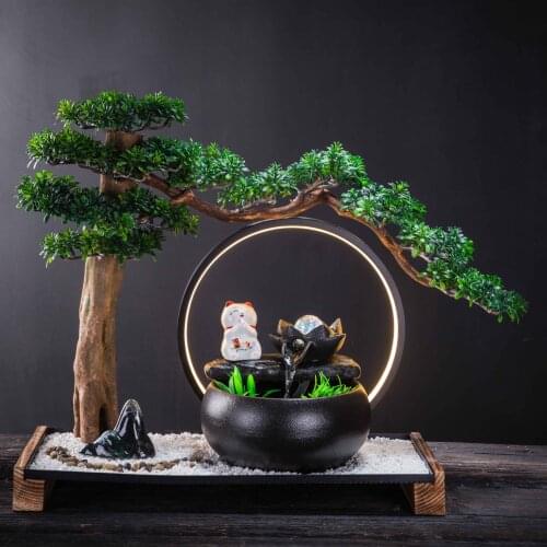 Turquoise Home Desk Decoration Artificial Tree Pendulum Stand Water Fountains Zen Garden Miniatures Home Decoration Accessories