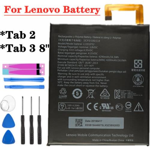 For Lenovo Lepad Tab 2 A8-50 A5500 S8-50 / Tab 3 8" TB3-850F TB3-850M L13D1P32 Tablet Phone Replacement Battery 4290mAh