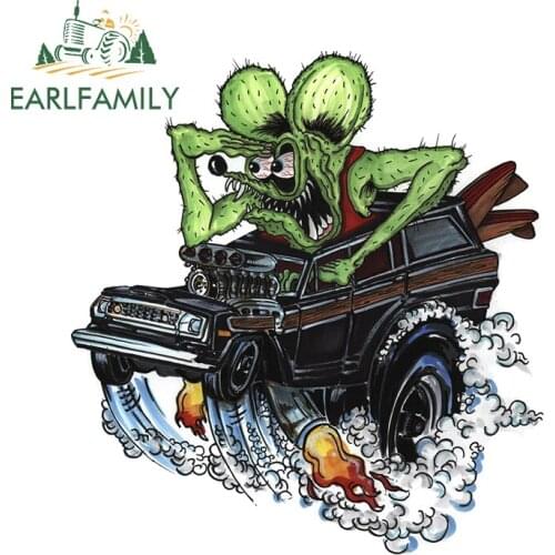 EARLFAMILY 13cm x 12.2cm for RAT FINK Motorcycle Car Sticker Anime Decal Bumper Vinyl Car Wrap Waterproof Sunscreen Decoration