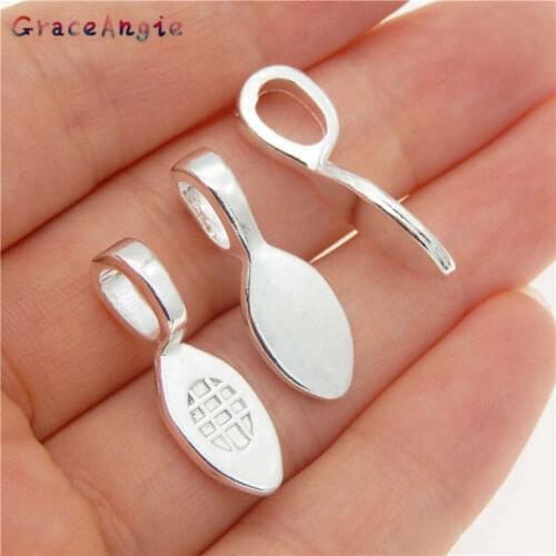 GraceAngie 10-20pcs Bright Silver Color Alloy Glue On Bail Charm Small Spade Pendant Finding Bracelet Necklace Jewelry Making