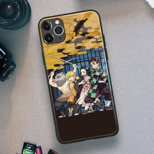 Kimetsu No Yaiba Zenitsu Tanjiro Anime Soft TPU Glass Phone Case for IPhone SE 6s 7 8 Plus X Xr Xs 11 12 Mini Pro Max Samsung