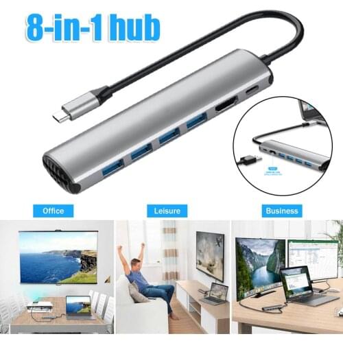 USB C Hub 8 in 1 Portable Aluminum Alloy Hub with USB C Charging USB Compatible for More Type C Devices EM88