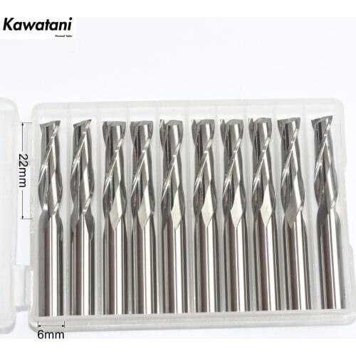 10PCS-6mm*22mm,CNC Solid carbide end mill,woodworking router bit,2 flutes spiral end mill,Cutters for wood,MDF milling cutter