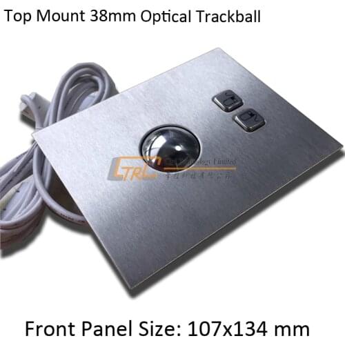 TOP Panel mount 38mm stainless Optical Trackball, USB or PS2 trackball, industrial pointing device