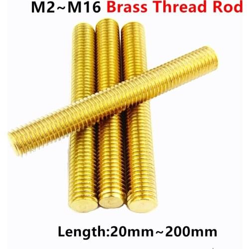 Brass Thread Rod M3 M4 M5 M6 M8 M10 M12 M14 M16 L20mm 30 40 50 100mm Brass Metric Bolt Full Solid Brass All Thread Rod Bar Studs