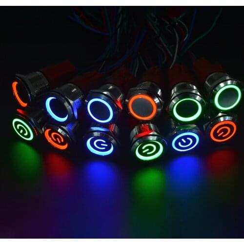 16mm Metal Annular Push Button Switch Ring LED Red Green Blue 250V 5A Self-reset Momentary Waterproof for Car Auto Engine