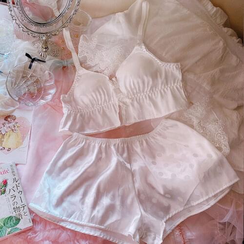 Cute Sexy Japanese Bra & Panties Set Wirefree Soft Underwear Sleep Intimates Set Kawaii Lolita Brief Homewear