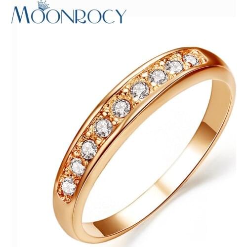 MOONROCY Free shipping Wedding Rings fashion Jewelry Cubic Zirconia Rose Gold Color Austrian Crystal Rings for Women Gift