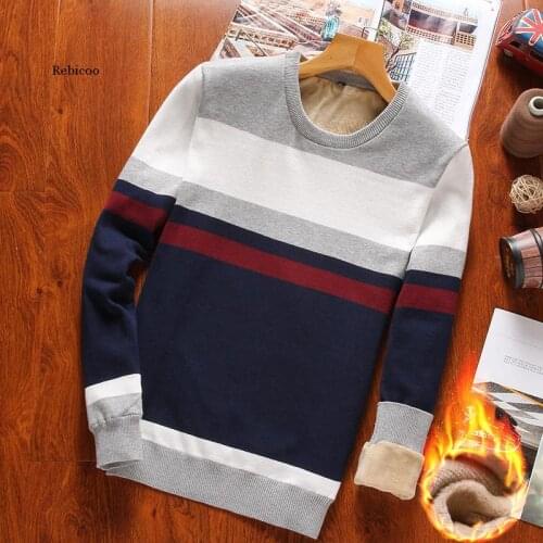 Men Autumn Fashion Casual Striped Cotton Sweater Pullovers Men O-Neck Warm 100% Cotton Knit Mens Sweaters Coat Men