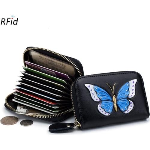 New Mini Genuine Leather Wallet with 3D Butterfly Printing Women Cowhide Clutch Bag with RIFD Card Holders Female Coin Purse