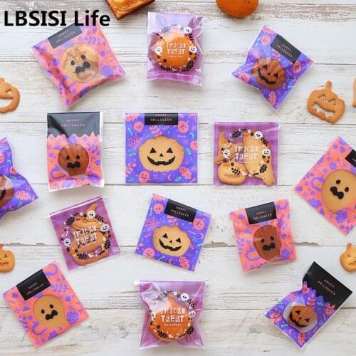 LBSISI Life 50pcs Handmade Candy Bags Biscuits Packaging For Halloween Home Decoration Top Open Food Plastic OPP Gift