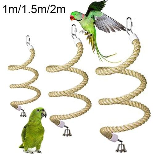 Pet Bird Parrot Bell Stand Perch Cotton Rope Chewing Bar Cage Hanging Swing Toy