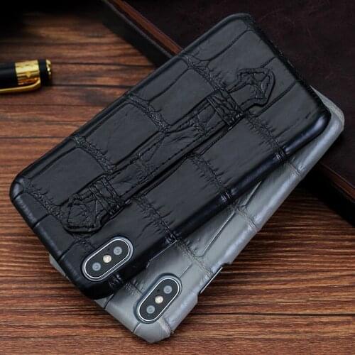 Luxury Phone Case For iPhone X XS Max XR 6 6S 7 8 Plus SE 2020 Original Natural Crocodile Belly With Strap Bracket Housing
